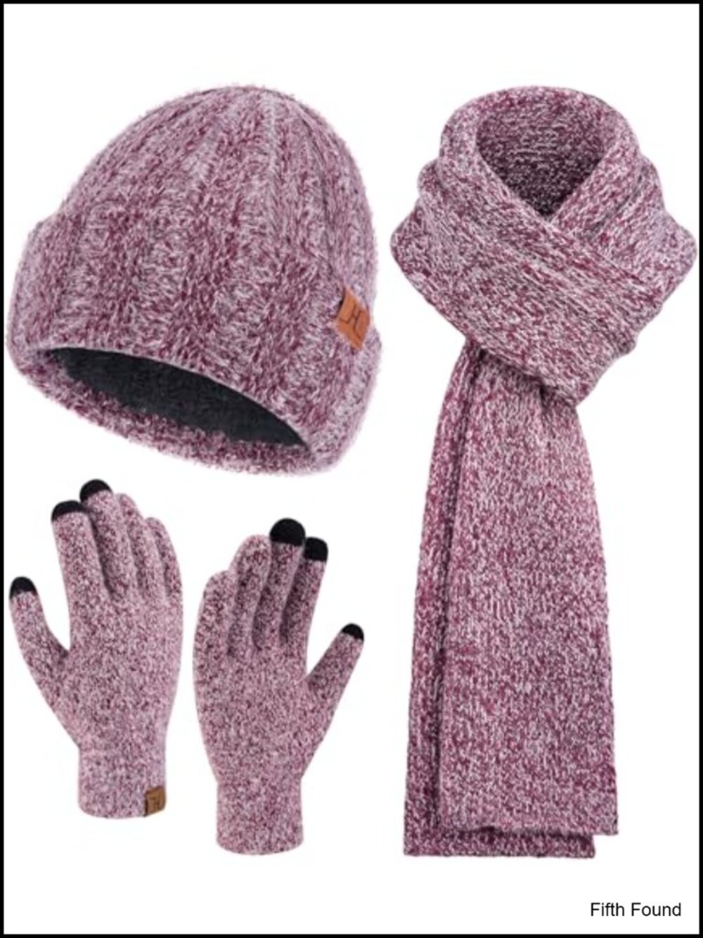 Womens Winter Beanie Hat Scarf Touchscreen Gloves 3 Piece Set Acrylic Fleece